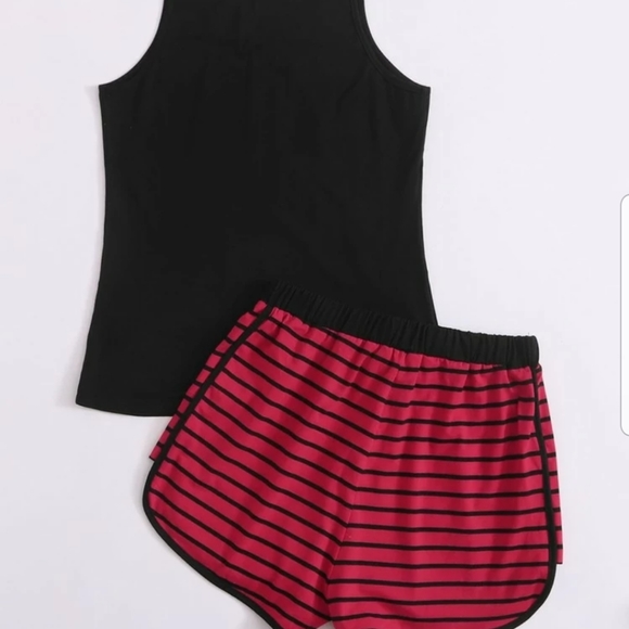 Red lips tank top and stripe shorts PJ set - Picture 5 of 8